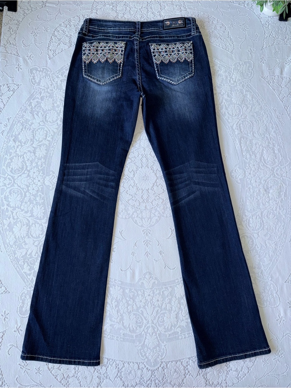 Grace in LA Easy Fit Embellished Bootcut Western Cowgirl Jeans Size 32
